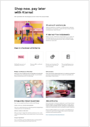 Klarna landing page example